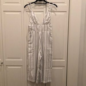 Blue & White Striped Culotte Jumper with Adjustable Spaghetti Straps and Pockets